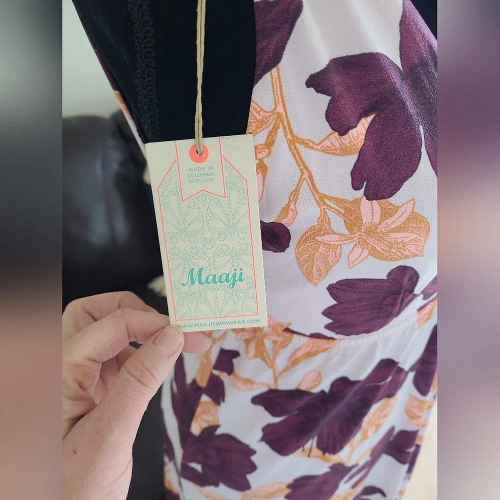 Maaji‎ Floral Print Strappy Back Maxi Dress Swimsuit Cover Size M Boho Chic NWT